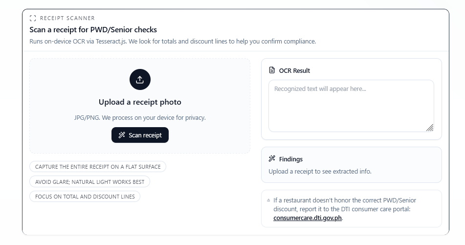 PaDiscount: PWD Discount Checker project preview